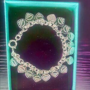 Tiffany & Co Silver Heart Charm Bracelet with Light Blue Accent